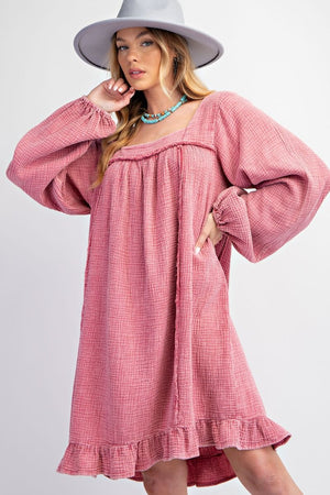 Whispered Ruffles Vintage Rose Washed Cotton Gauze Ruffle Dress