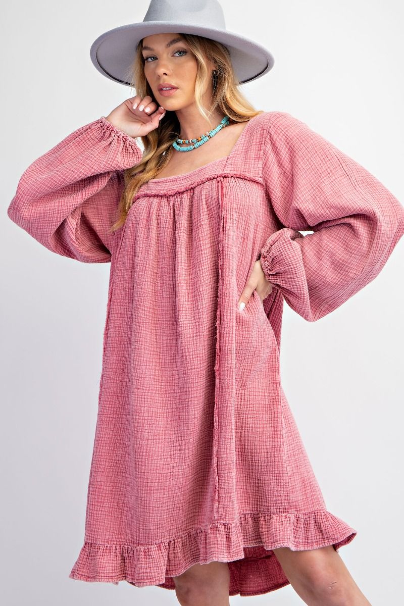 Whispered Ruffles Vintage Rose Washed Cotton Gauze Ruffle Dress