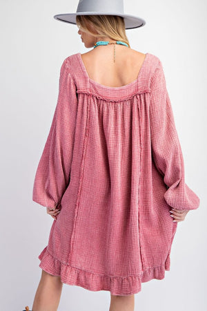 Whispered Ruffles Vintage Rose Washed Cotton Gauze Ruffle Dress