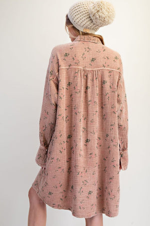 Mocha Mousse Daydream Cotton Gauze Washed Shirt Dress