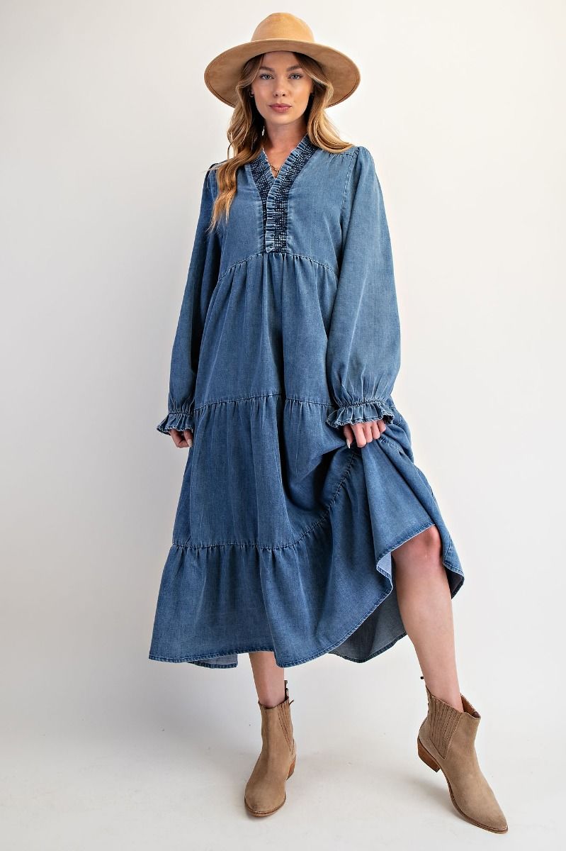 Blue Ridge Breeze Washed Denim Maxi Dress