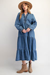 Blue Ridge Breeze Washed Denim Maxi Dress