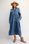 Blue Ridge Breeze Washed Denim Maxi Dress