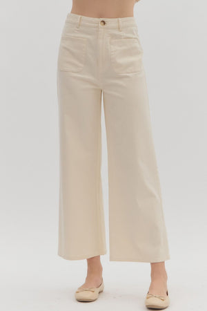 On A Mission Ecru High Waisted Wide Leg Pants