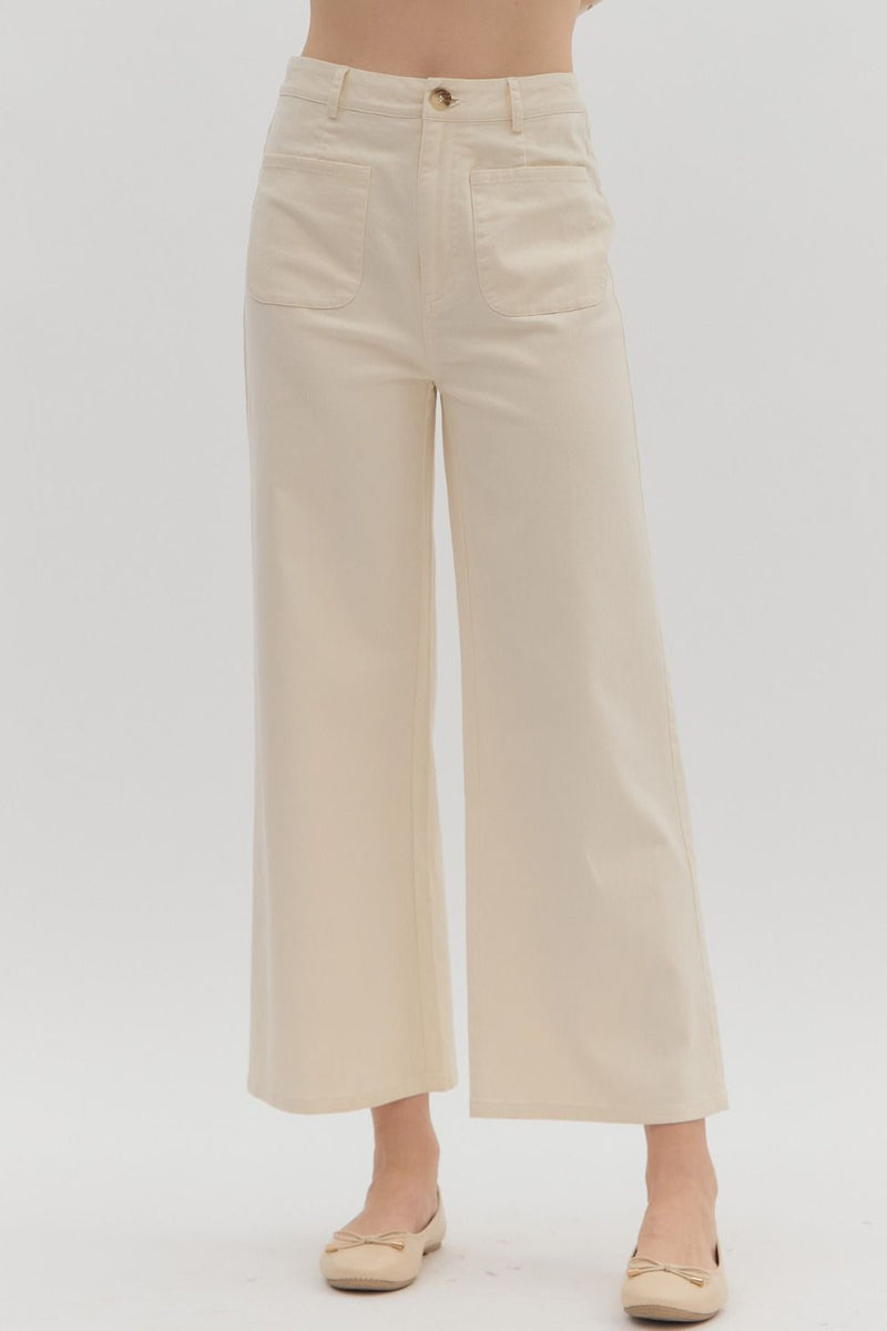 On A Mission Ecru High Waisted Wide Leg Pants