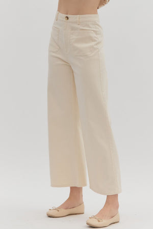On A Mission Ecru High Waisted Wide Leg Pants