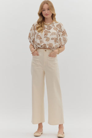 On A Mission Ecru High Waisted Wide Leg Pants
