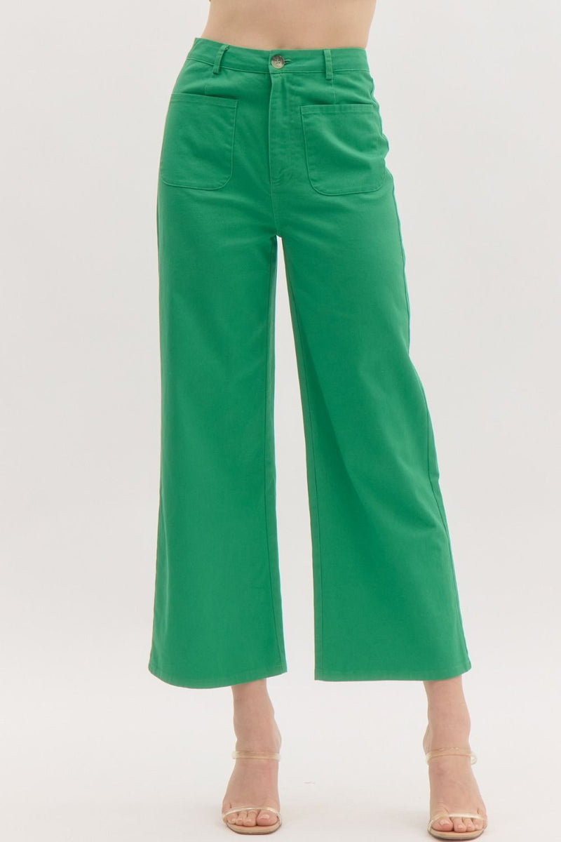 On A Mission Green High Waisted Wide Leg Pants