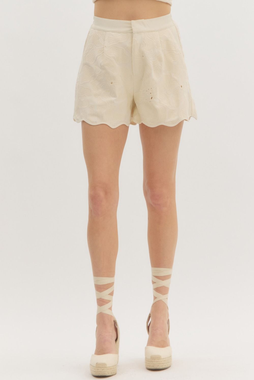 Garden Glow Floral Embroidered High Waist Shorts