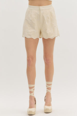 Garden Glow Floral Embroidered High Waist Shorts