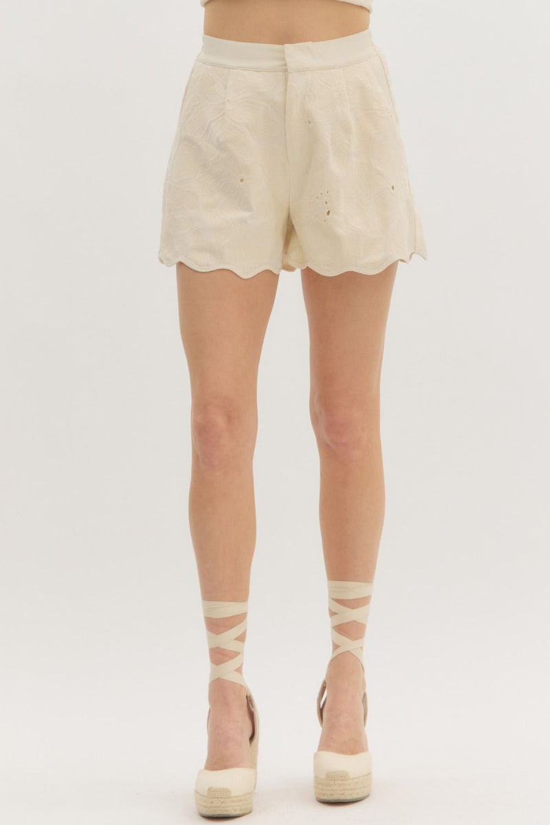 Garden Glow Floral Embroidered High Waist Shorts