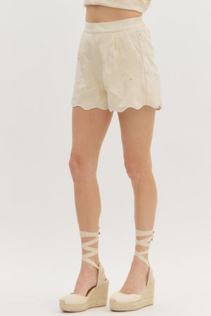 Garden Glow Floral Embroidered High Waist Shorts