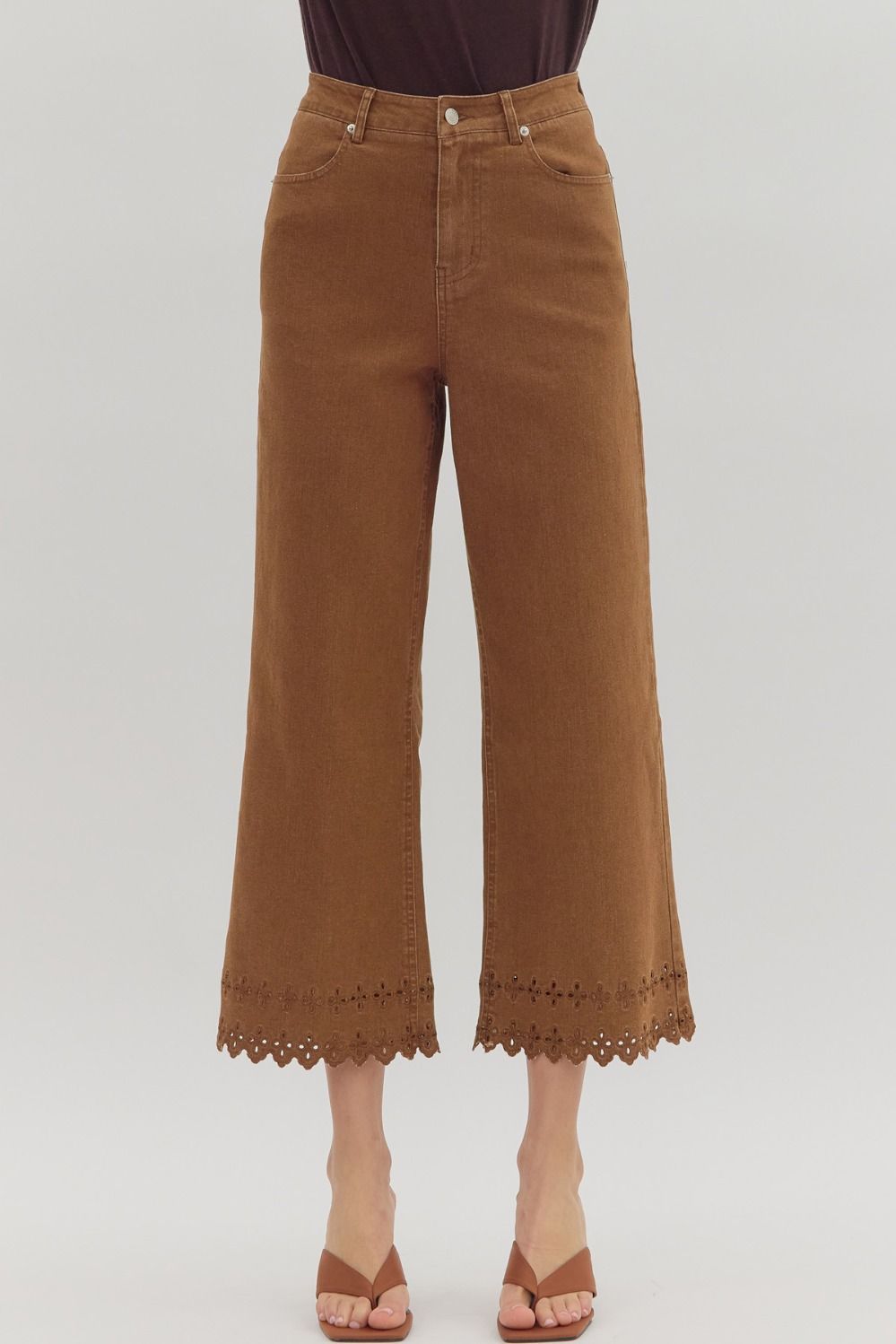 Sweet Magnolia Brown High Waist Ankle Length Pants