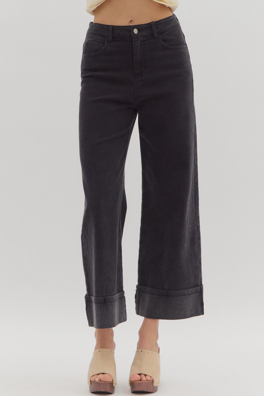 Lennox Cuff Black Mid-Rise Ankle Length Pants