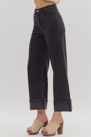 Lennox Cuff Black Mid-Rise Ankle Length Pants