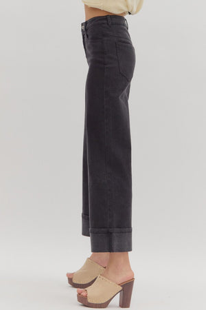 Lennox Cuff Black Mid-Rise Ankle Length Pants