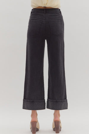 Lennox Cuff Black Mid-Rise Ankle Length Pants