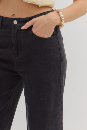Lennox Cuff Black Mid-Rise Ankle Length Pants