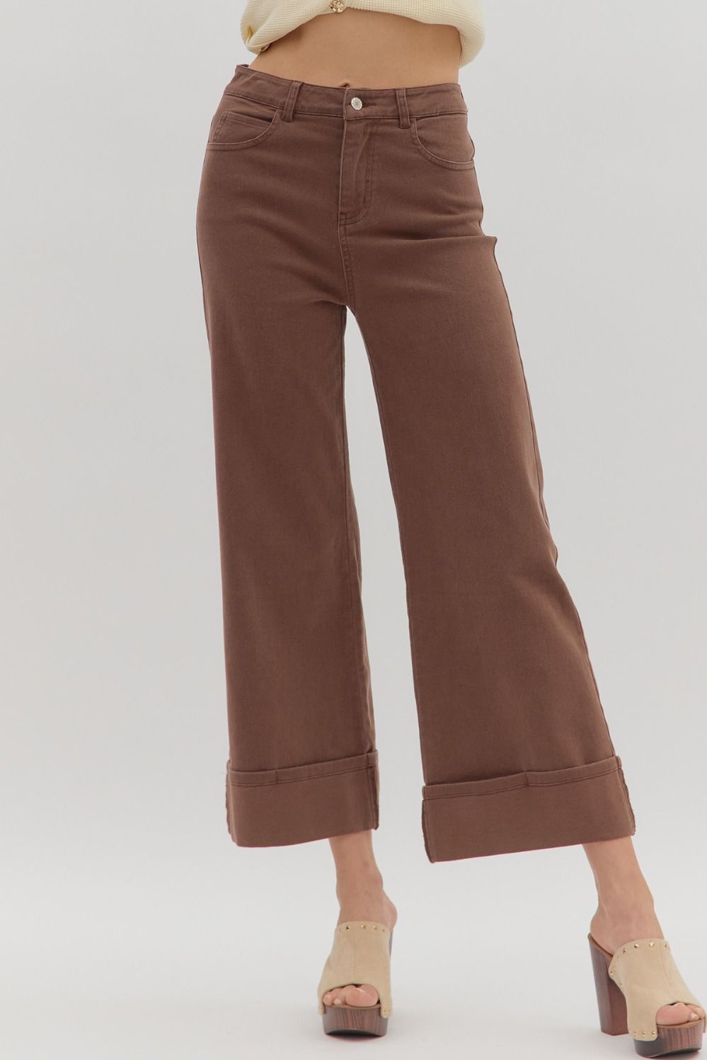 Lennox Cuff Brown Mid-Rise Ankle Length Pants