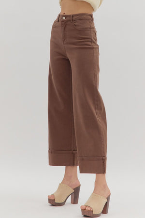 Lennox Cuff Brown Mid-Rise Ankle Length Pants