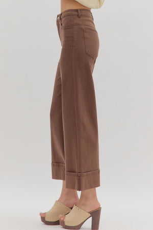 Lennox Cuff Brown Mid-Rise Ankle Length Pants