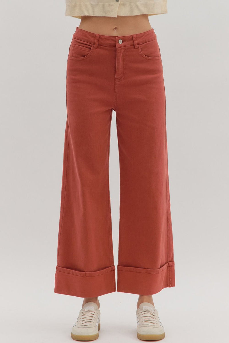 Lennox Cuff Rust Mid-Rise Ankle Length Pants