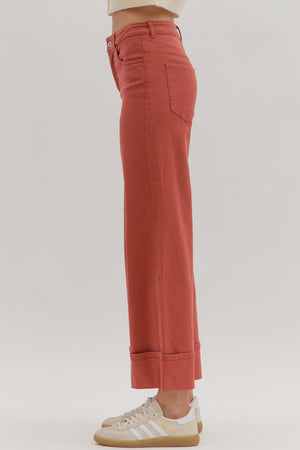 Lennox Cuff Rust Mid-Rise Ankle Length Pants