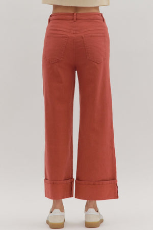Lennox Cuff Rust Mid-Rise Ankle Length Pants