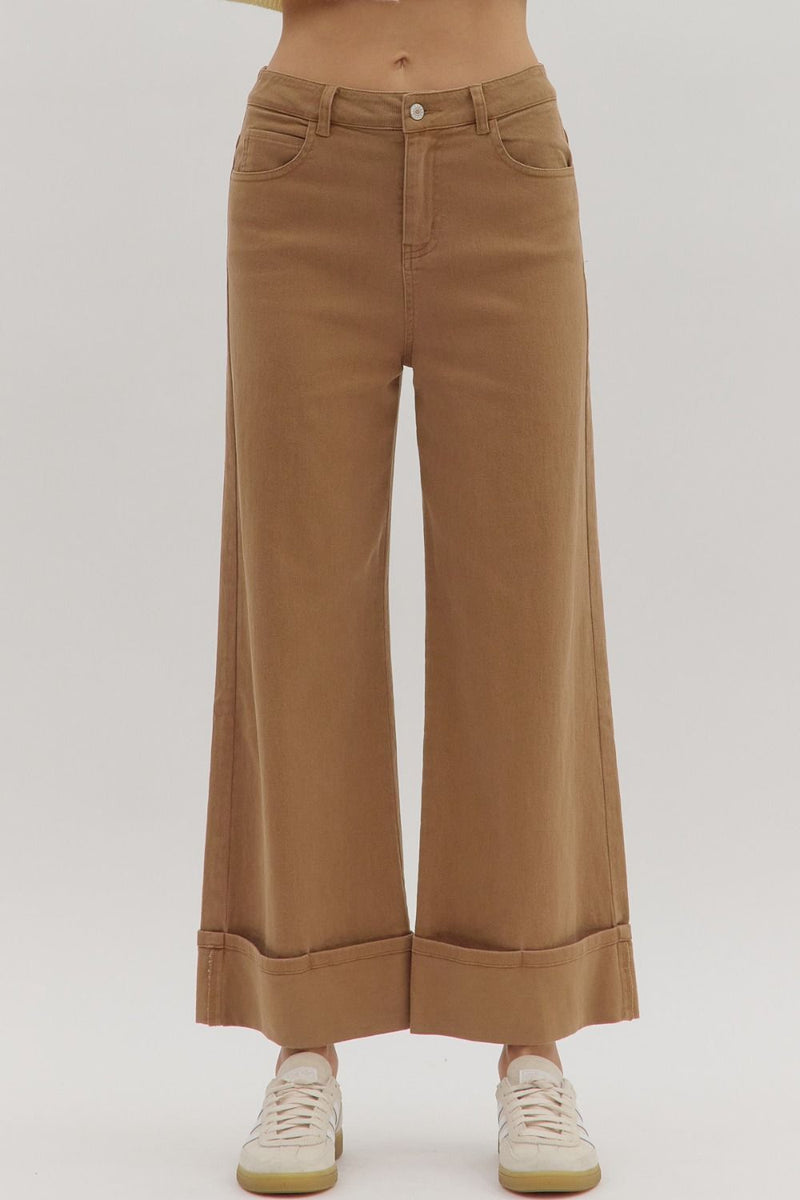 Lennox Cuff Camel Mid-Rise Ankle Length Pants