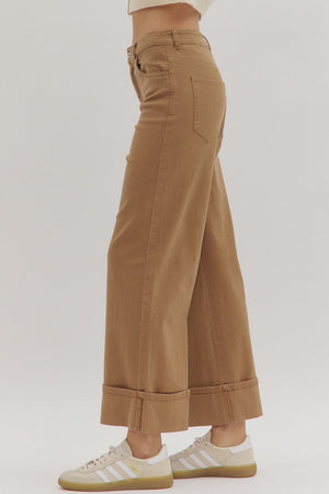 Lennox Cuff Camel Mid-Rise Ankle Length Pants