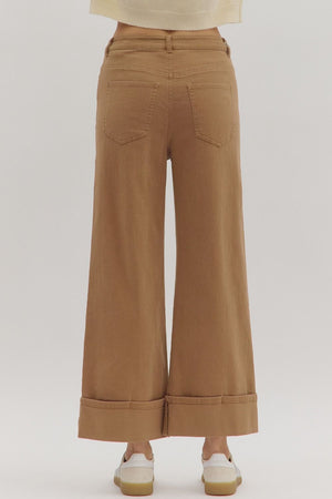 Lennox Cuff Camel Mid-Rise Ankle Length Pants