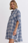 Get In Line Plaid Collared Button Up Dress