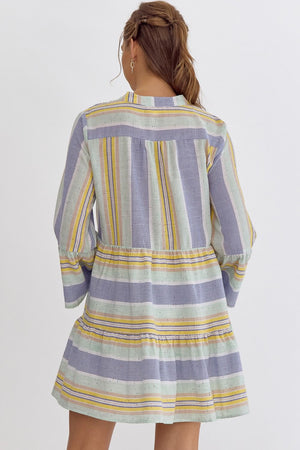 All In Colorblock Wide Sleeve Tiered Dress