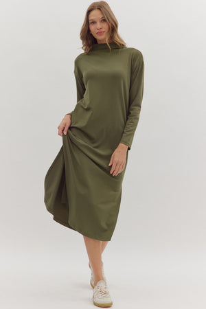Rowan Olive Mock Neck Midi Dress