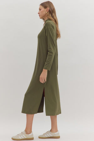 Rowan Olive Mock Neck Midi Dress