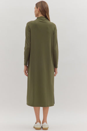 Rowan Olive Mock Neck Midi Dress