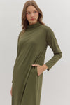 Rowan Olive Mock Neck Midi Dress