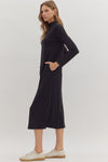 Rowan Black Mock Neck Midi Dress