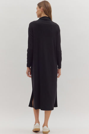 Rowan Black Mock Neck Midi Dress