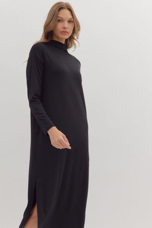 Rowan Black Mock Neck Midi Dress