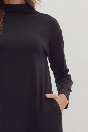 Rowan Black Mock Neck Midi Dress