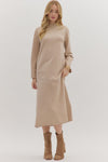 Sandstone Sand Mock Neck Knit Midi Dress