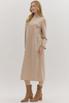 Sandstone Sand Mock Neck Knit Midi Dress