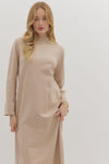 Sandstone Sand Mock Neck Knit Midi Dress