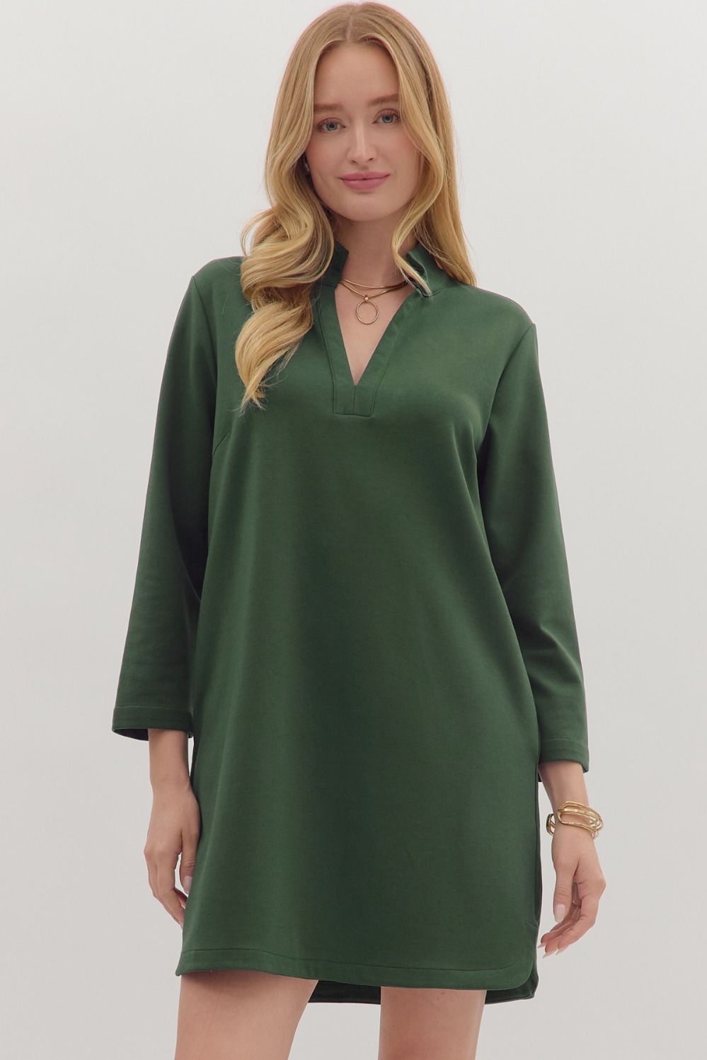 Camden Street Hunter Green V-Neck Knit Dress