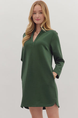 Camden Street Hunter Green V-Neck Knit Dress