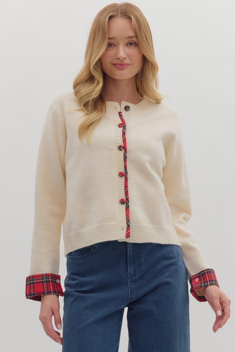 Hearthside Plaid Cream Cardigan