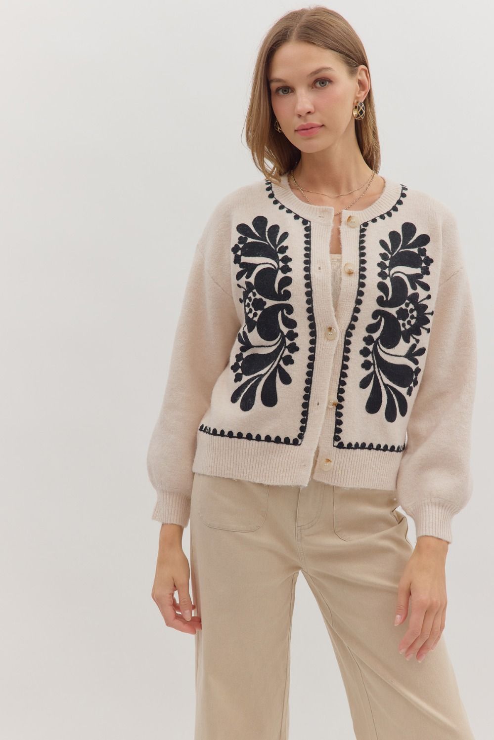 Vienna Bloom Floral Embroidery Sweater Cardigan