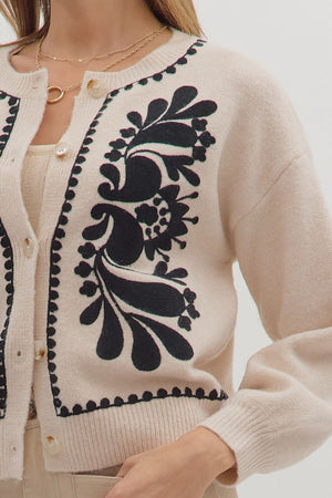 Vienna Bloom Floral Embroidery Sweater Cardigan