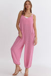 Let's Get Going Pink Ribbed Oversized Jumpsuit